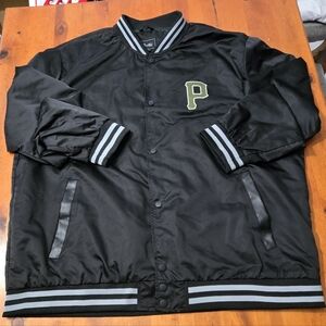 Primitive Skateboarding Men’s Bomber Jacket Embroidered Logo Front Zip Black 2XL